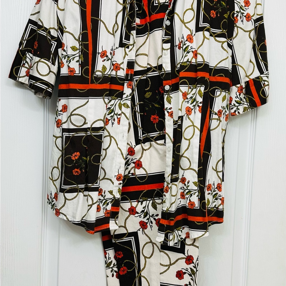 New York & Company Brown and  Orange Floral Pantsuit